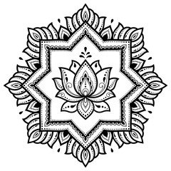 Circular pattern in form of mandala with lotus flower for Henna, Mehndi, tattoo, decoration. Decorative ornament in ethnic oriental style.