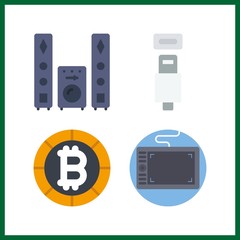 4 electronic icon. Vector illustration electronic set. usb cable and tablet icons for electronic works