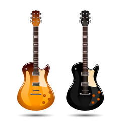 Fototapeta premium Bright realistic set of colored electric guitars. vector illustration isolated