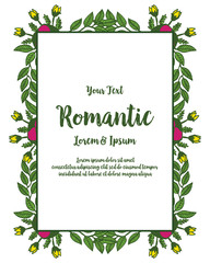 Vector illustration lettering romantic with various beautiful flower frames hand drawn