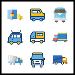 9 lorry icon. Vector illustration lorry set. delivery truck and van icons for lorry works