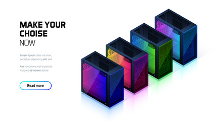 Custom computer case for gaming or workstation, custom building store, colorful glass pc case © CreativeCore