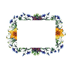 Floral frame on a white background in watercolor.