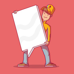 Man holding a message symbol vector illustration. Connection, Technology, future, communication, digital design concept