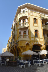 Fototapeta premium New building with mixted arabic and european traditional architecture in the bright new souk of Beirut, Beirut downtown, Lebanon