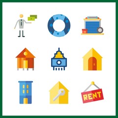 9 estate icon. Vector illustration estate set. garage and buyer icons for estate works