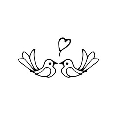 Hand drawn doodle set of pairs of pigeons.