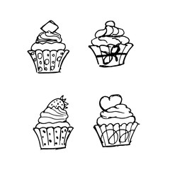 Hand drawn doodle muffins set.Perfect for invitation, greeting card