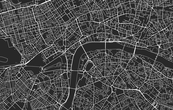 Black and white vector city map of London