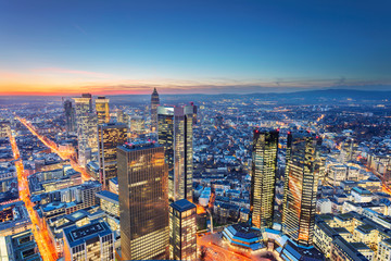 Fototapeta na wymiar Frankfurt am Main, Germany. Aerial cityscape image of Frankfurt am Main skyline during beautiful sunset.