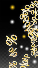 Luxury Vector Gold Percentage Sign Confetti on Transparent. Percent Sale Background. Business, Economics Print. Discount Illustration. Promotion Poster. Black Friday Banner. Special offer Template.