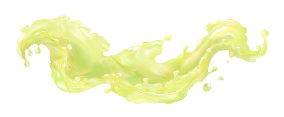 Lemon juice citrus splash wave 3D realistic illustration. Lemonade, fresh.