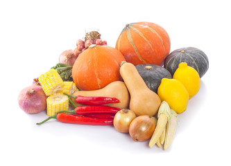 Heap of fresh vegetables isolated on white