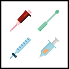 4 injection icon. Vector illustration injection set. test tubes brush and syringe icons for injection works