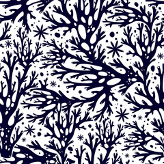 Tree branches or coral algae doodle linear seamless pattern.