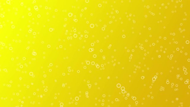 Beautiful Beer or Soda Bubbles Rising Up. Loopable 3d Animation of Sparkling Water on Yellow Background in a cartoon style.The fizz or co2 of the water drops makes them to rise up. 4k resolution.