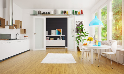 modern scandinavian kitchen room design.
