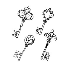 Hand drawn doodle key set.Perfect for invitation, greeting card