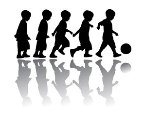 boy playing football, silhouette vector