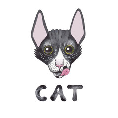 Watercolor cat character print