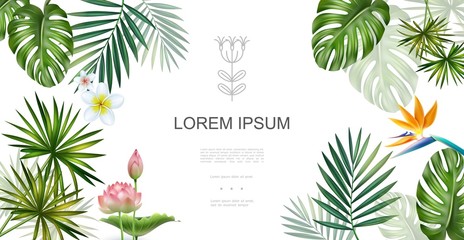 Realistic Tropical Plants Floral Concept