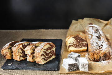 Homemade cake with cocoa.