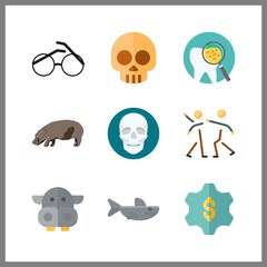 9 teeth icon. Vector illustration teeth set. hippopotamus and glasses icons for teeth works