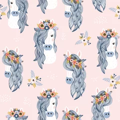 Wall murals Unicorn Seamless childish pattern with adorable horses . Creative scandinavian kids texture for fabric, wrapping, textile, wallpaper, apparel. Vector illustration