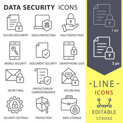 Data security line icons set. Black vector illustration. Editable stroke.
