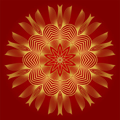 Ornamental Arabic Pattern With Mandala. Vintage Vector For Print Or Web Design. Invitation, Wedding Card, National Design. Luxury red gold color