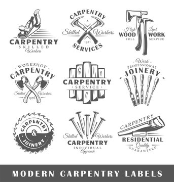 Set of modern carpentry labels