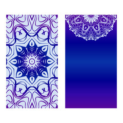 Obraz na płótnie Canvas Vector Mandala Pattern. Two Template For Flyer Or Invitation Card Design. For Banners, Greeting Cards, Gifts Tags. Blue silver purple color