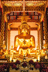 The golden buddha statue at Wat Suan Dok (Royal monastery) in Chiangmai, Thailand. 