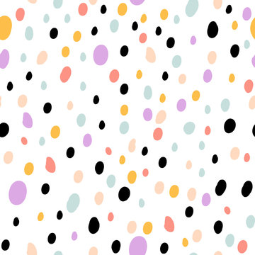 Semless colorful hand drawn pattern with dots. Abstract childish texture for fabric, textile, apparel. Vector illustration