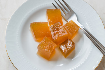 Turkish Crispy Pumpkin Dessert from Hatay / Kirecte Kabak Tatlisi with Walnut Powder.