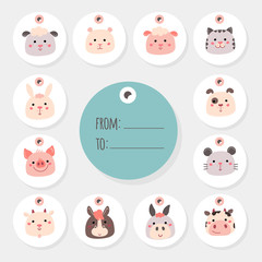 Great set of vector tags with cartoon animals