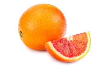 Red blood orange fruit with slices isolated on white background