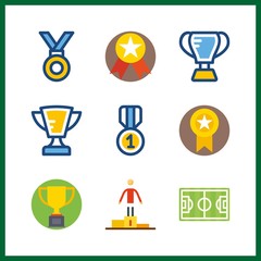 9 champion icon. Vector illustration champion set. trophy and medal icons for champion works