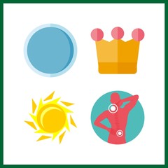 4 glow icon. Vector illustration glow set. crucible and crown icons for glow works