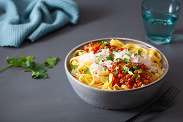 tagliatelle bolognese with herbs and parmesan, italian pasta
