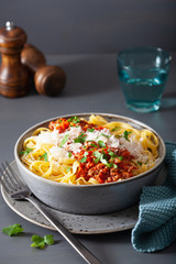 tagliatelle bolognese with herbs and parmesan, italian pasta