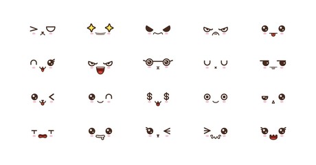 Kawaii smile emoticons. Japanese emoji