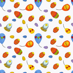 Seamless pattern with easter eggs and colorful ballons in watercolor