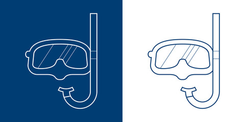 Icono plano lineal gafas de buceo en azul y blanco
