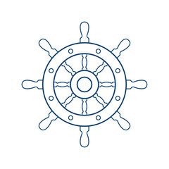 Icono plano lineal timón de barco en color azul