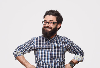 Smiling geek man in glasses 