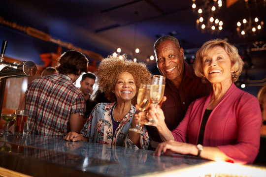 Portrait Of Senior Friends Drinking In Bar Together
