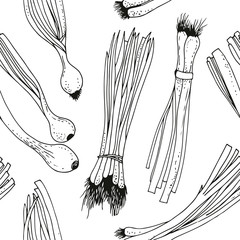 Onion pattern, food seamless background from hand drawn spring o