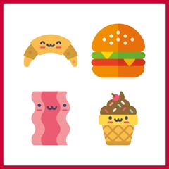 4 snack icon. Vector illustration snack set. bacon and ice cream icons for snack works