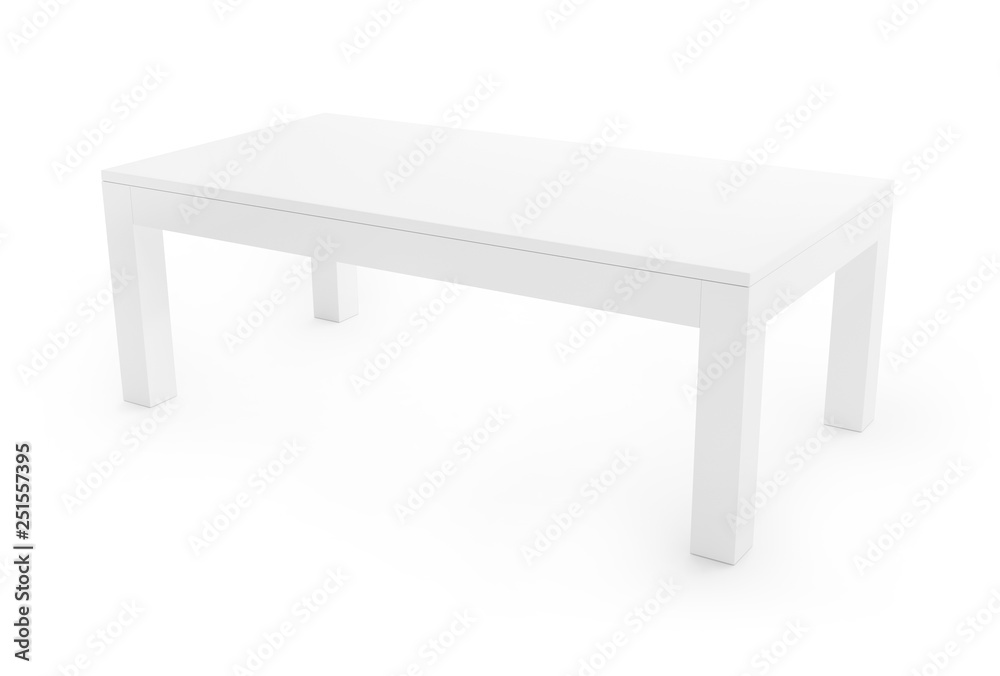 Poster Low, white table isolated on white background. Saved clipping path included. 3D rendering image.